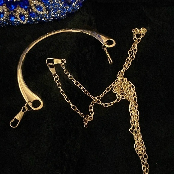 Ramla Sapphire Blue Jeweled bag with removable handles- Chain/Clutch/Handbag - Picture 7 of 7